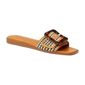 JMcLaughlin Alaia Straw & Leather Buckle Sandal, size 9.